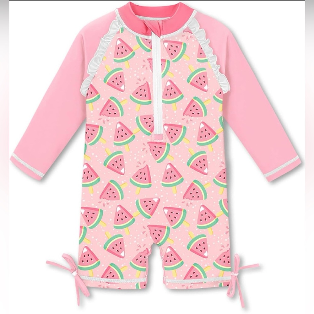 Pink Watermelon Print Kids Swimwear